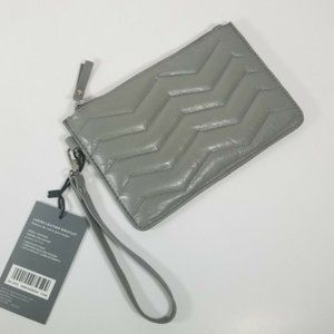 Grey Genuine Leather Chevron Quilted Serra Wristlet Eco Friendly NEW